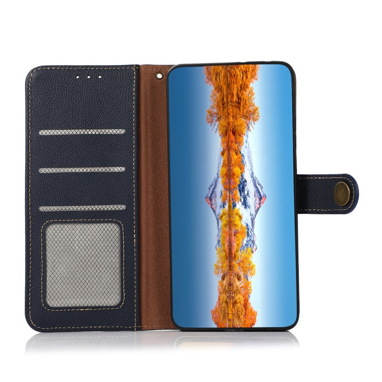 KHAZNEH for Motorola Edge 60 Fusion 5G Case Genuine Cow Leather Wallet Phone Cover - Blue