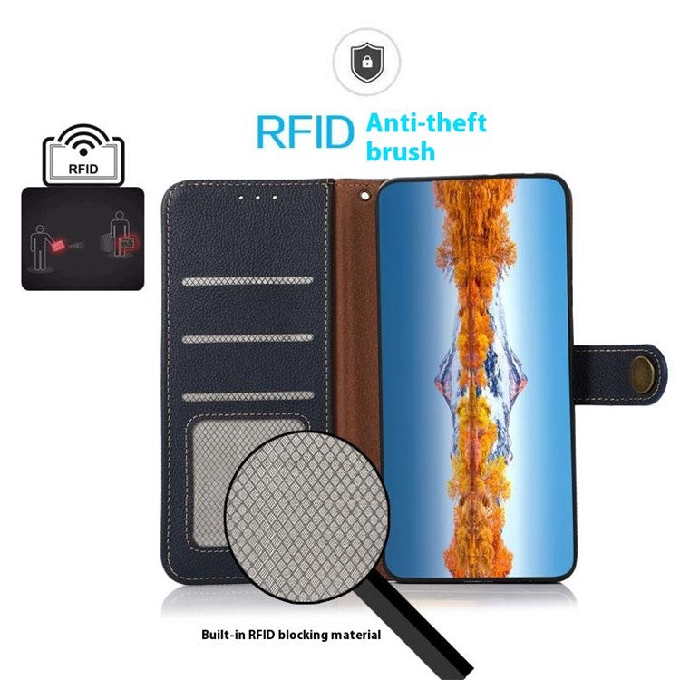 KHAZNEH for Motorola Edge 60 Fusion 5G Case Genuine Cow Leather Wallet Phone Cover - Blue