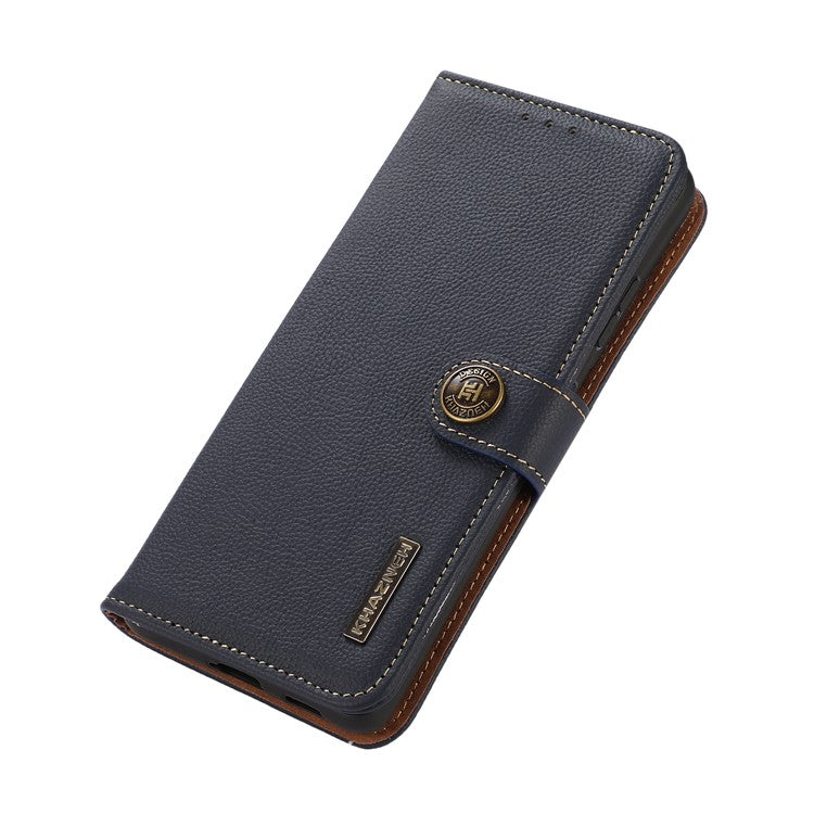 KHAZNEH for Motorola Edge 60 Fusion 5G Case Genuine Cow Leather Wallet Phone Cover - Blue