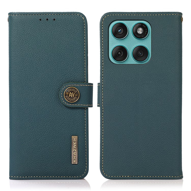 KHAZNEH for Motorola Edge 60 Fusion 5G Case Genuine Cow Leather Wallet Phone Cover - Green