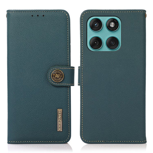 KHAZNEH for Motorola Edge 60 Fusion 5G Case Genuine Cow Leather Wallet Phone Cover - Green