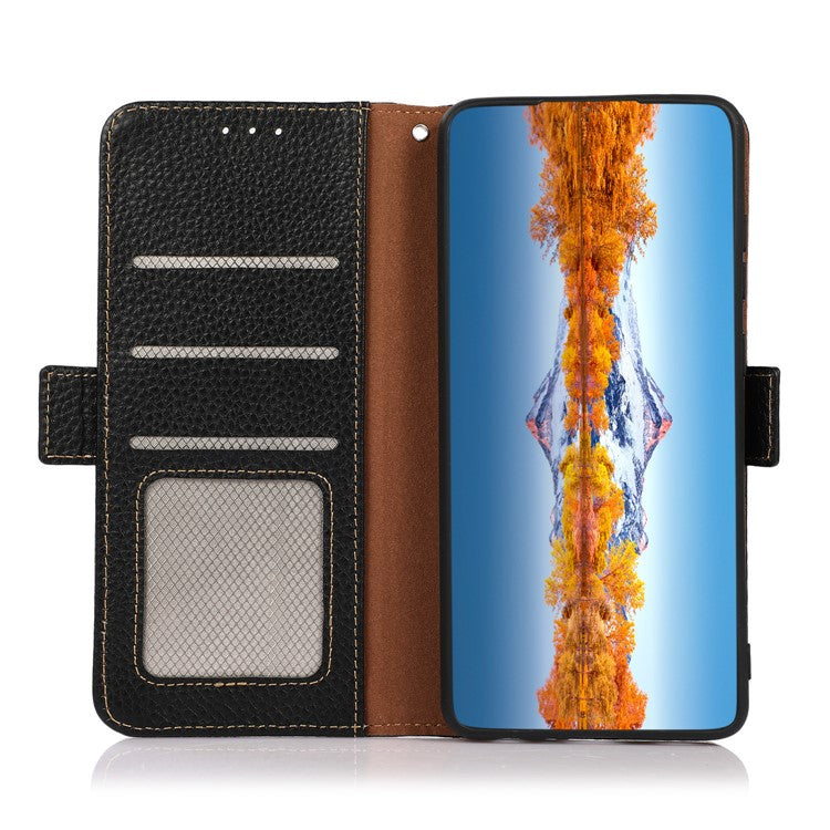 KHAZNEH for Motorola Edge 60 Fusion 5G Phone Case Genuine Cow Leather Cover RFID Blocking - Black