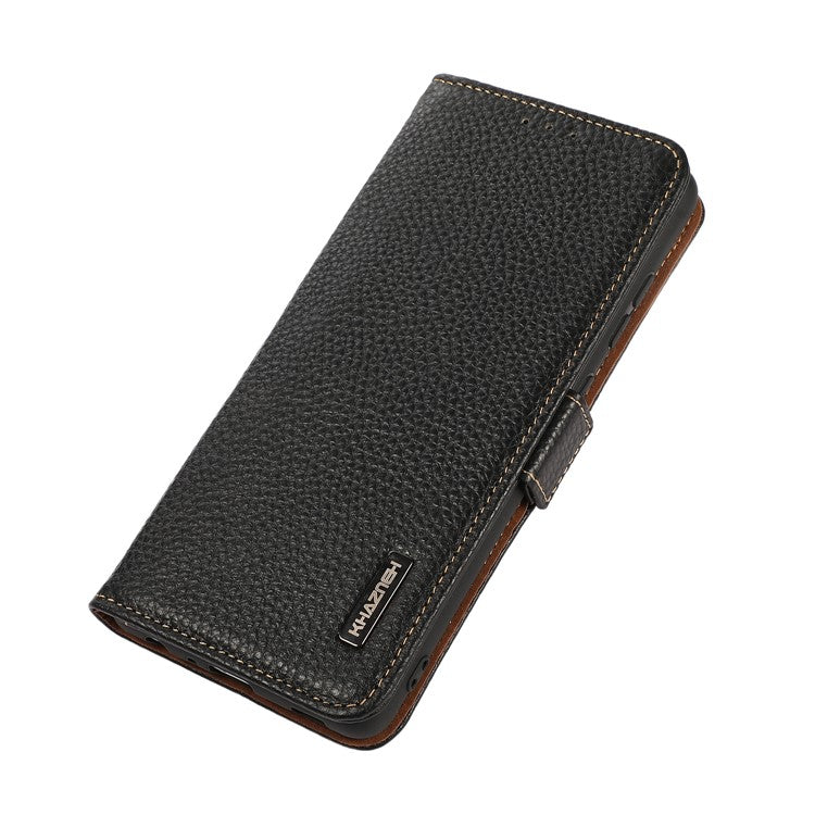 KHAZNEH for Motorola Edge 60 Fusion 5G Phone Case Genuine Cow Leather Cover RFID Blocking - Black