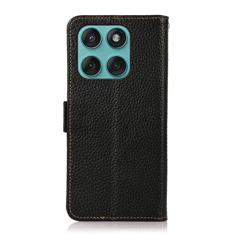 KHAZNEH for Motorola Edge 60 Fusion 5G Phone Case Genuine Cow Leather Cover RFID Blocking - Black