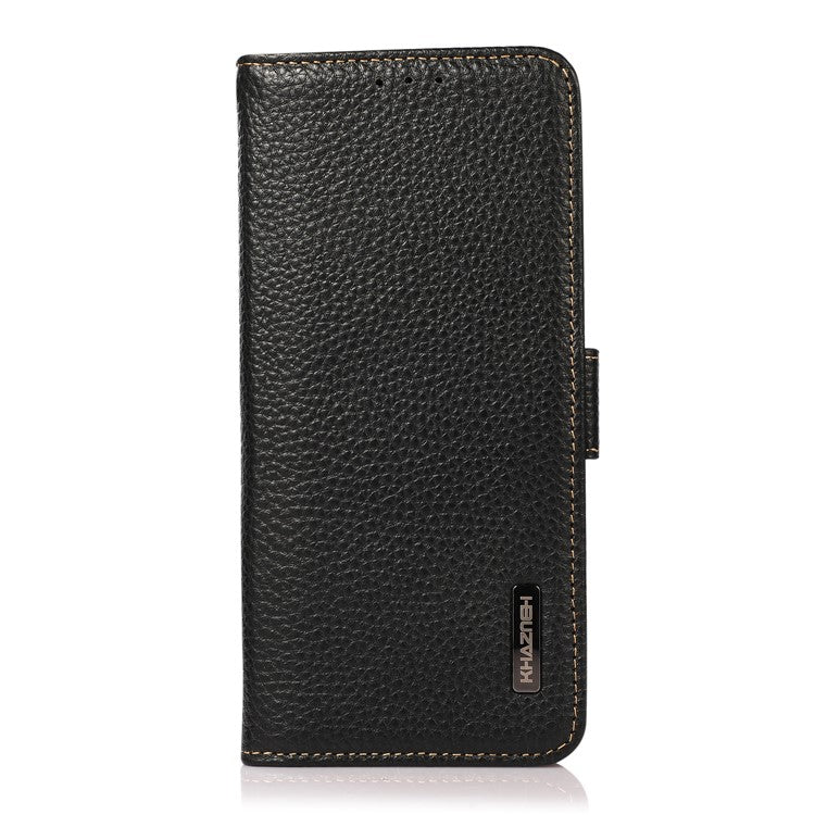 KHAZNEH for Motorola Edge 60 Fusion 5G Phone Case Genuine Cow Leather Cover RFID Blocking - Black