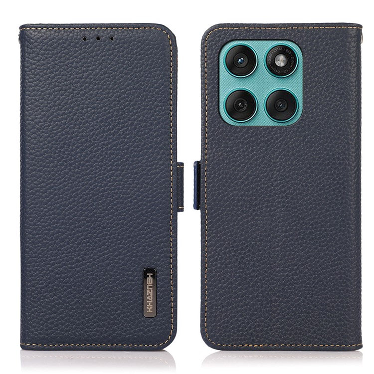 KHAZNEH for Motorola Edge 60 Fusion 5G Phone Case Genuine Cow Leather Cover RFID Blocking - Blue