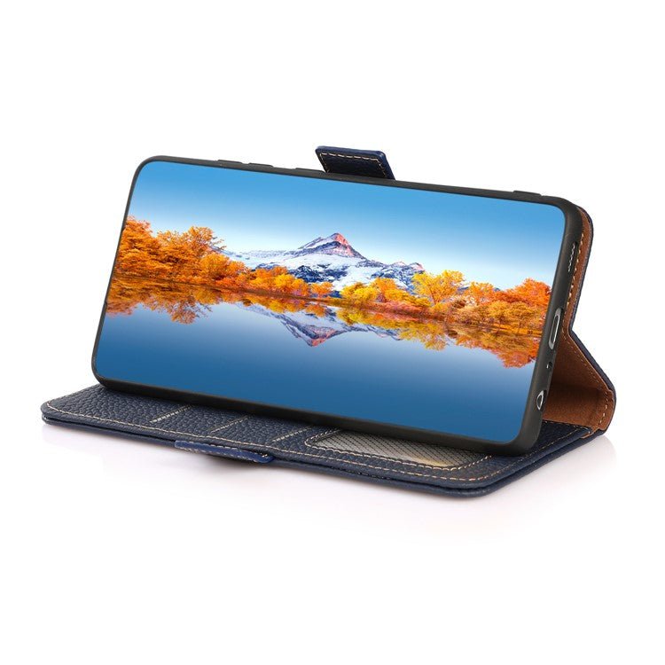 KHAZNEH for Motorola Edge 60 Fusion 5G Phone Case Genuine Cow Leather Cover RFID Blocking - Blue