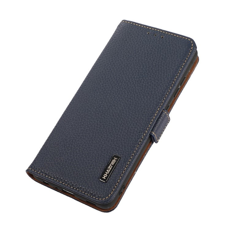 KHAZNEH for Motorola Edge 60 Fusion 5G Phone Case Genuine Cow Leather Cover RFID Blocking - Blue