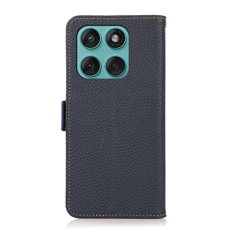 KHAZNEH for Motorola Edge 60 Fusion 5G Phone Case Genuine Cow Leather Cover RFID Blocking - Blue