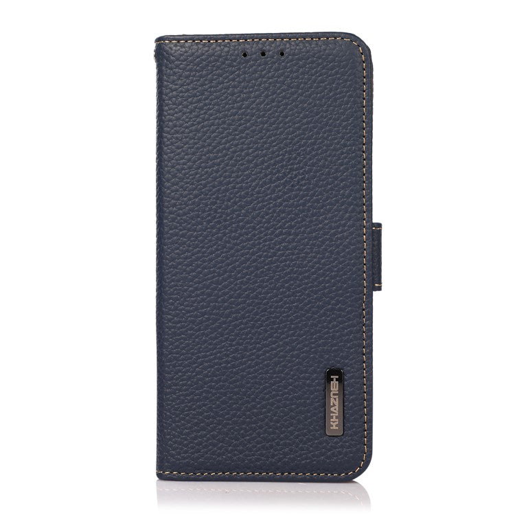 KHAZNEH for Motorola Edge 60 Fusion 5G Phone Case Genuine Cow Leather Cover RFID Blocking - Blue