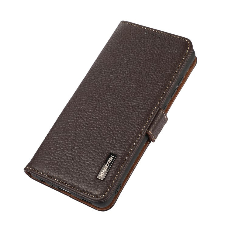 KHAZNEH for Motorola Edge 60 Fusion 5G Phone Case Genuine Cow Leather Cover RFID Blocking - Brown