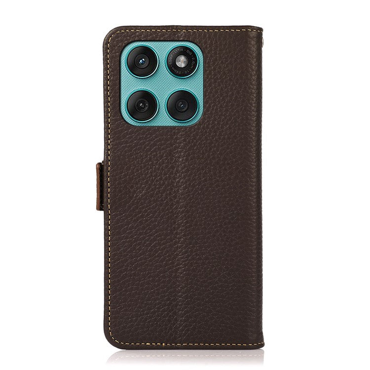 KHAZNEH for Motorola Edge 60 Fusion 5G Phone Case Genuine Cow Leather Cover RFID Blocking - Brown