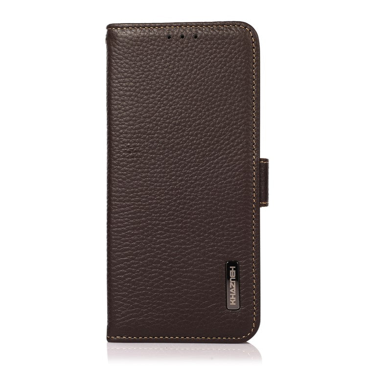 KHAZNEH for Motorola Edge 60 Fusion 5G Phone Case Genuine Cow Leather Cover RFID Blocking - Brown