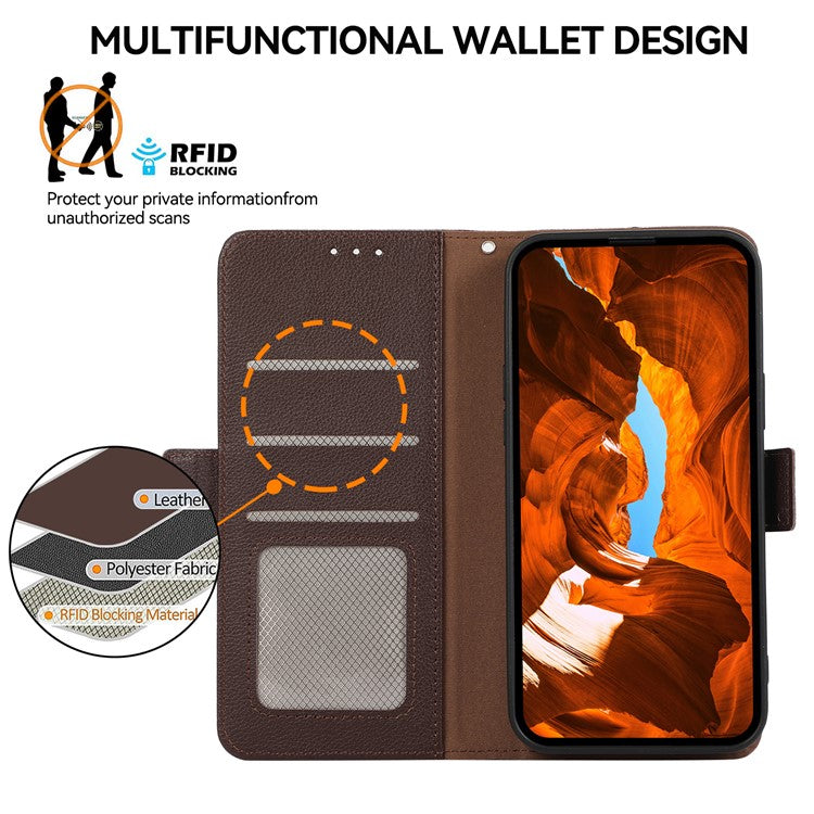 ABEEL For Motorola Edge 60 Fusion 5G Case Litchi Texture Leather RFID Blocking Phone Cover - Brown