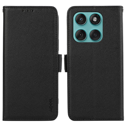 ABEEL For Motorola Edge 60 Fusion 5G Case Litchi Texture Leather RFID Blocking Phone Cover - Black