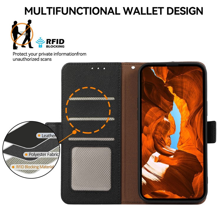 ABEEL For Motorola Edge 60 Fusion 5G Case Litchi Texture Leather RFID Blocking Phone Cover - Black