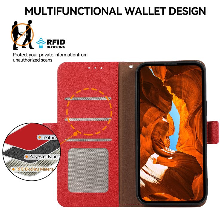 ABEEL For Motorola Edge 60 Fusion 5G Case Litchi Texture Leather RFID Blocking Phone Cover - Red