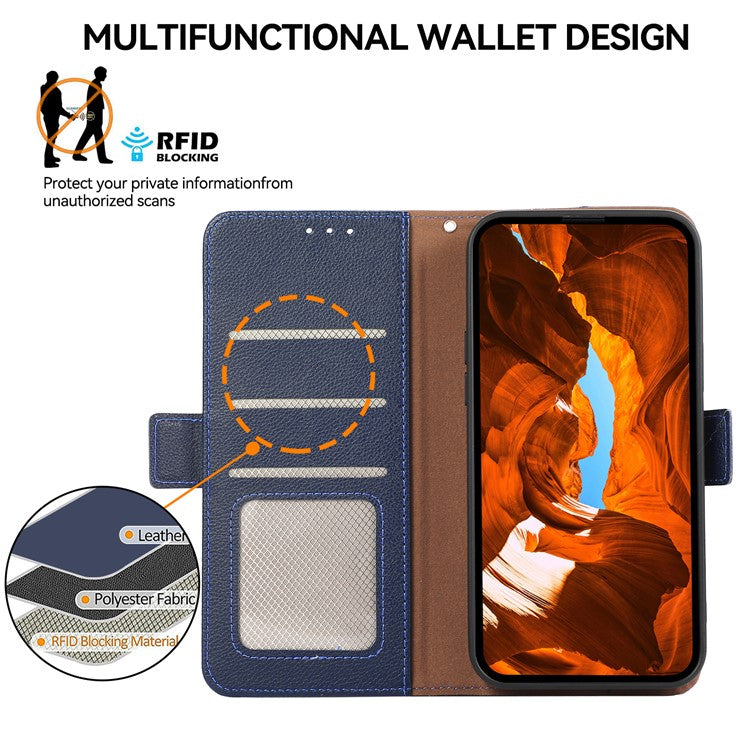 ABEEL For Motorola Edge 60 Fusion 5G Case Litchi Texture Leather RFID Blocking Phone Cover - Blue