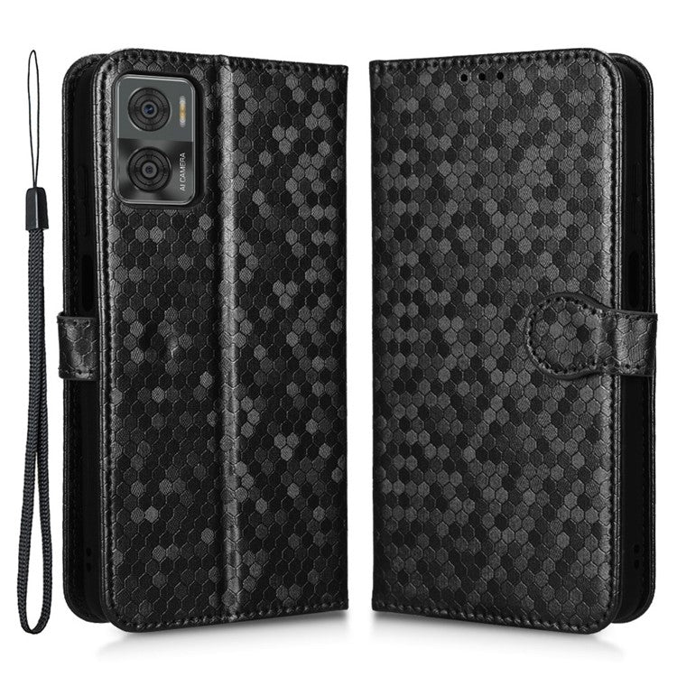 Cell Phone Cover For Motorola Moto E22i 4G / E22 4G Dot Pattern Imprinted Flip Wallet Case Magnetic PU Leather Stand Phone Shell with Strap - Black