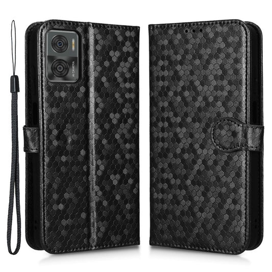 Cell Phone Cover For Motorola Moto E22i 4G / E22 4G Dot Pattern Imprinted Flip Wallet Case Magnetic PU Leather Stand Phone Shell with Strap - Black