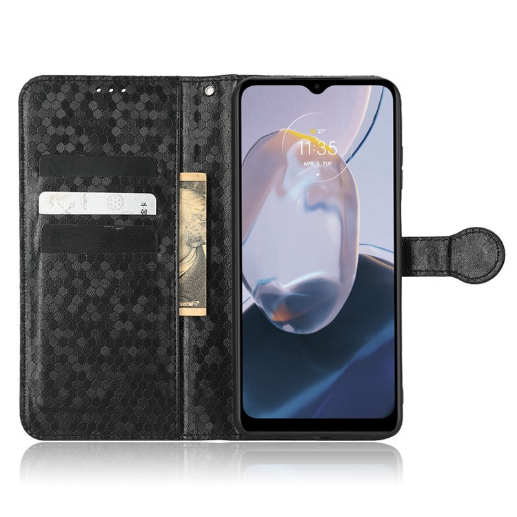 Cell Phone Cover For Motorola Moto E22i 4G / E22 4G Dot Pattern Imprinted Flip Wallet Case Magnetic PU Leather Stand Phone Shell with Strap - Black