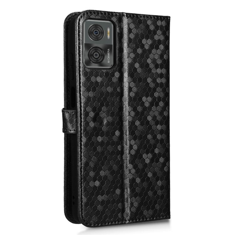 Cell Phone Cover For Motorola Moto E22i 4G / E22 4G Dot Pattern Imprinted Flip Wallet Case Magnetic PU Leather Stand Phone Shell with Strap - Black