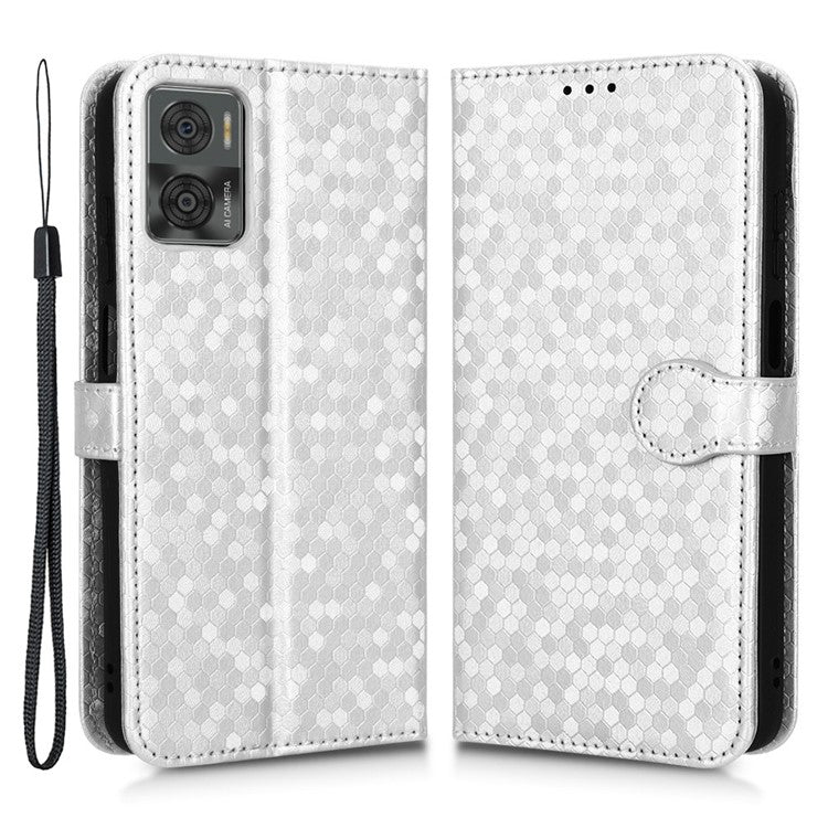 Cell Phone Cover For Motorola Moto E22i 4G / E22 4G Dot Pattern Imprinted Flip Wallet Case Magnetic PU Leather Stand Phone Shell with Strap - Silver