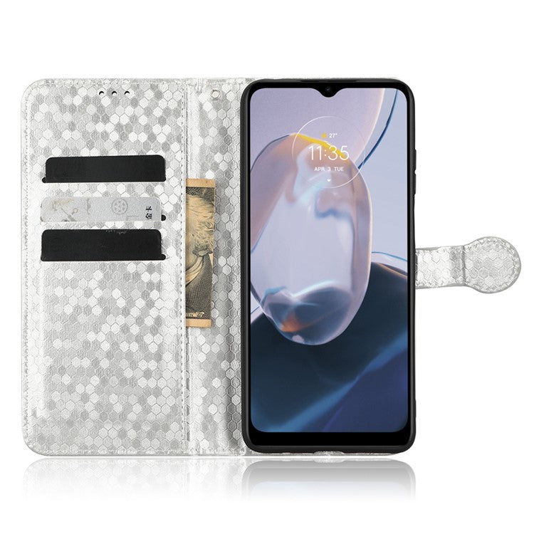 Cell Phone Cover For Motorola Moto E22i 4G / E22 4G Dot Pattern Imprinted Flip Wallet Case Magnetic PU Leather Stand Phone Shell with Strap - Silver