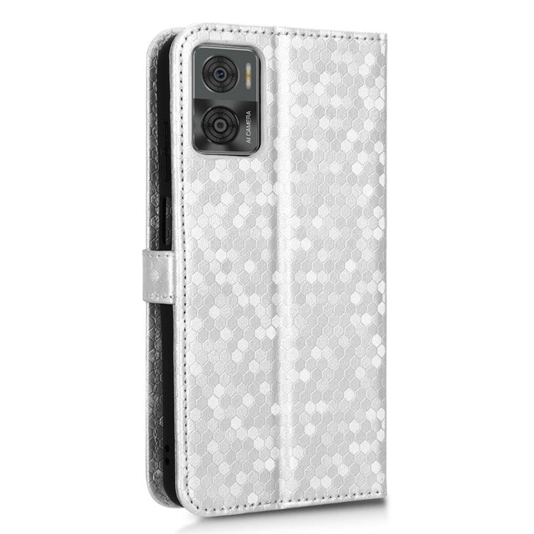 Cell Phone Cover For Motorola Moto E22i 4G / E22 4G Dot Pattern Imprinted Flip Wallet Case Magnetic PU Leather Stand Phone Shell with Strap - Silver