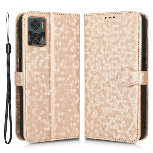 Cell Phone Cover For Motorola Moto E22i 4G / E22 4G Dot Pattern Imprinted Flip Wallet Case Magnetic PU Leather Stand Phone Shell with Strap - Rose Gold