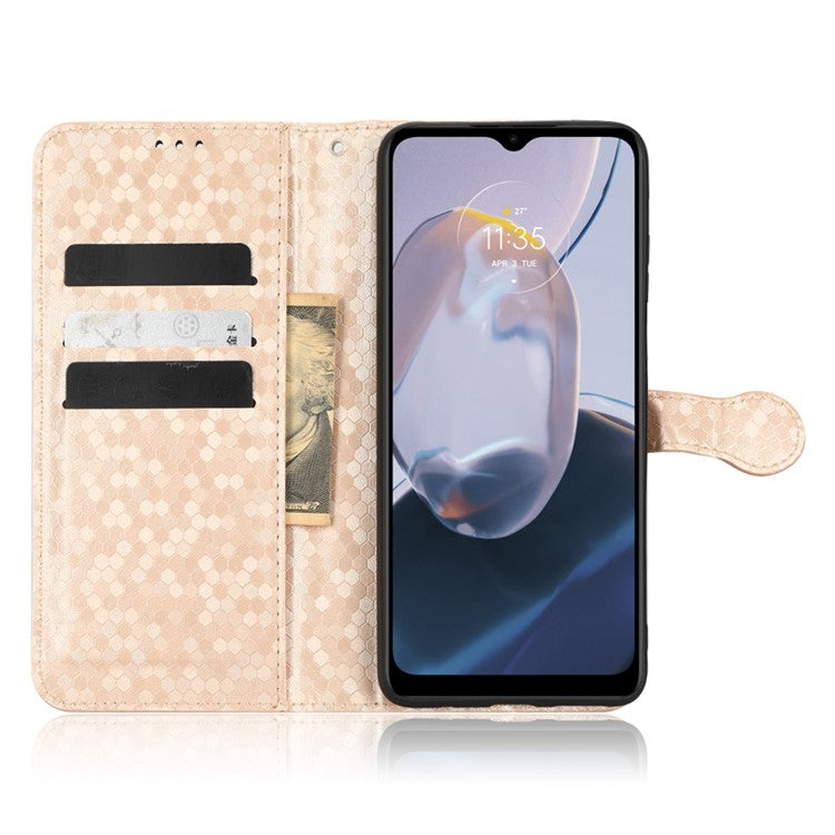Cell Phone Cover For Motorola Moto E22i 4G / E22 4G Dot Pattern Imprinted Flip Wallet Case Magnetic PU Leather Stand Phone Shell with Strap - Rose Gold