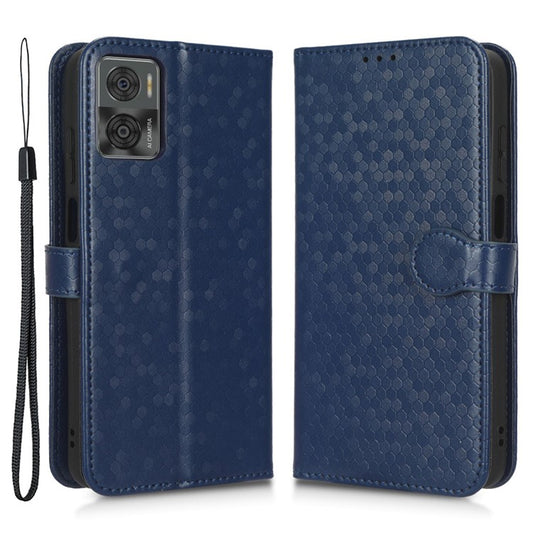 Cell Phone Cover For Motorola Moto E22i 4G / E22 4G Dot Pattern Imprinted Flip Wallet Case Magnetic PU Leather Stand Phone Shell with Strap - Dark Blue