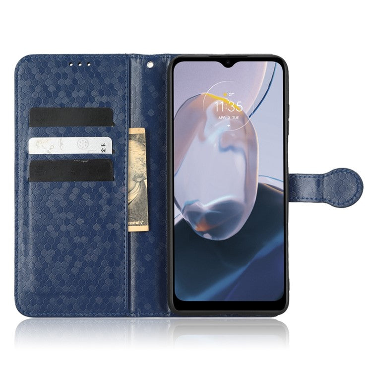 Cell Phone Cover For Motorola Moto E22i 4G / E22 4G Dot Pattern Imprinted Flip Wallet Case Magnetic PU Leather Stand Phone Shell with Strap - Dark Blue