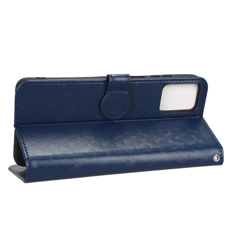 Cell Phone Cover For Motorola Moto E22i 4G / E22 4G Dot Pattern Imprinted Flip Wallet Case Magnetic PU Leather Stand Phone Shell with Strap - Dark Blue