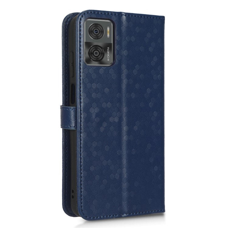 Cell Phone Cover For Motorola Moto E22i 4G / E22 4G Dot Pattern Imprinted Flip Wallet Case Magnetic PU Leather Stand Phone Shell with Strap - Dark Blue