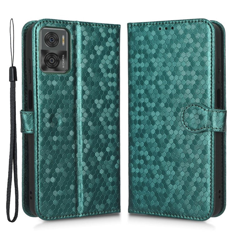 Cell Phone Cover For Motorola Moto E22i 4G / E22 4G Dot Pattern Imprinted Flip Wallet Case Magnetic PU Leather Stand Phone Shell with Strap - Green
