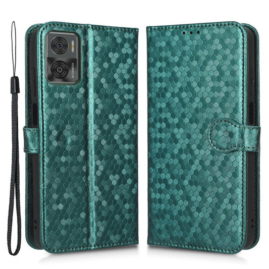 Cell Phone Cover For Motorola Moto E22i 4G / E22 4G Dot Pattern Imprinted Flip Wallet Case Magnetic PU Leather Stand Phone Shell with Strap - Green