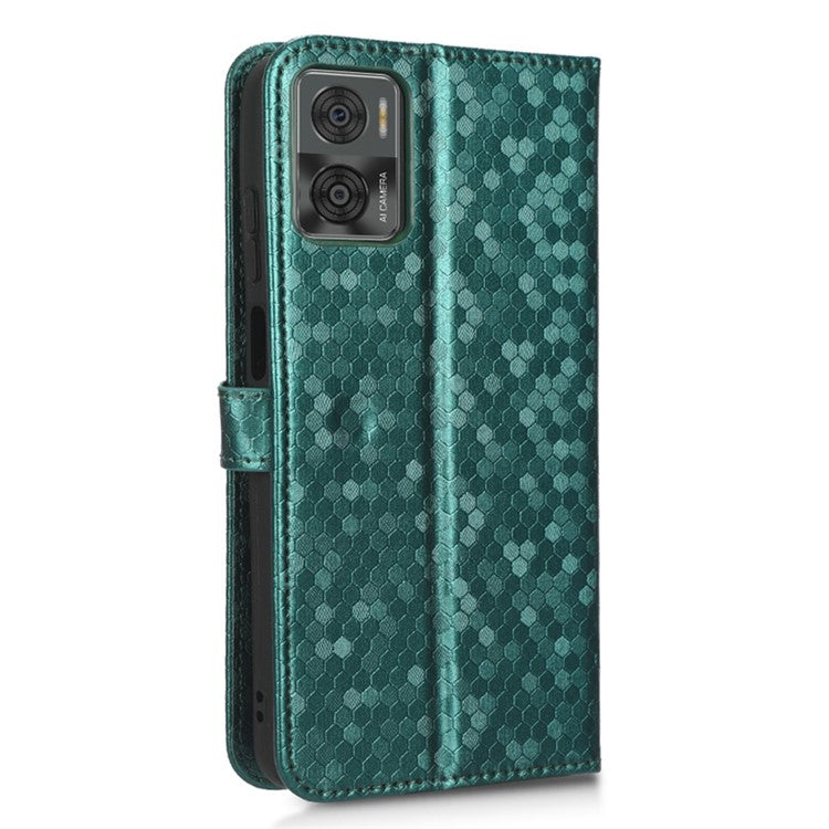 Cell Phone Cover For Motorola Moto E22i 4G / E22 4G Dot Pattern Imprinted Flip Wallet Case Magnetic PU Leather Stand Phone Shell with Strap - Green