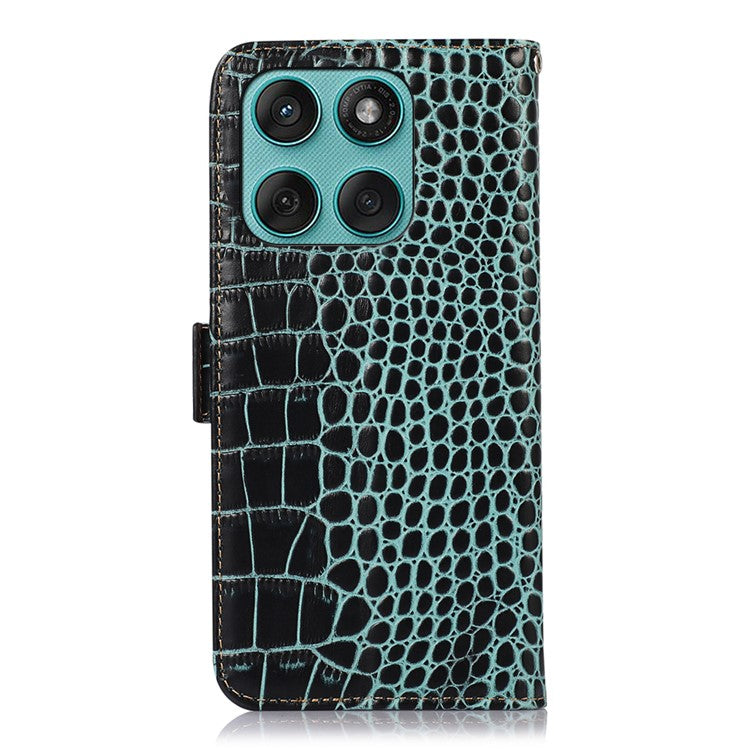 For Motorola Edge 60 Fusion 5G Case Crocodile Texture Genuine Cow Leather Phone Wallet Cover - Green