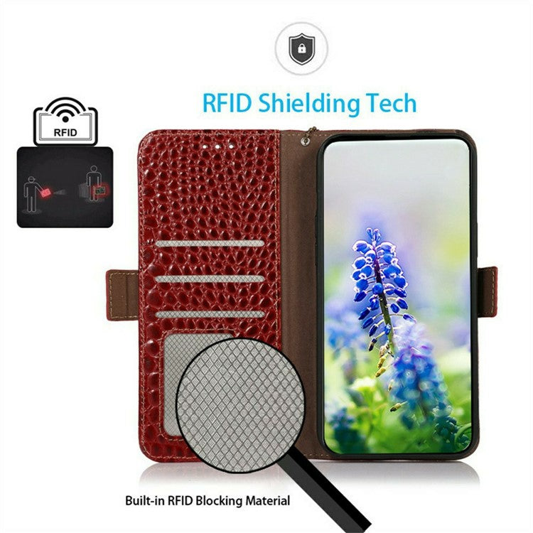 For Motorola Edge 60 Fusion 5G Case Crocodile Texture Genuine Cow Leather Phone Wallet Cover - Red