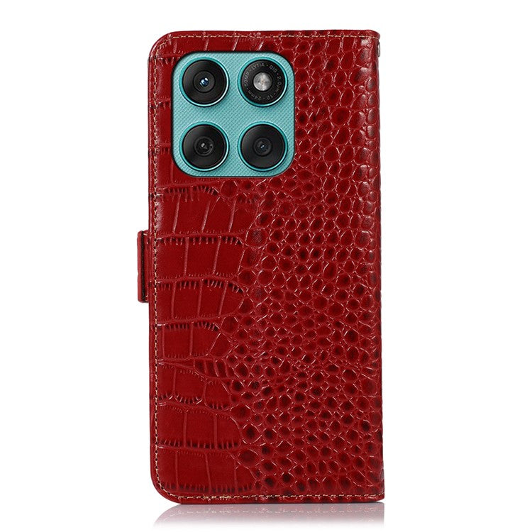 For Motorola Edge 60 Fusion 5G Case Crocodile Texture Genuine Cow Leather Phone Wallet Cover - Red