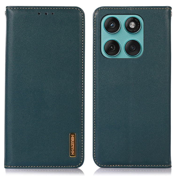 KHAZNEH For Motorola Edge 60 Fusion 5G Case Wallet Genuine Cow Leather Phone Cover Nappa Texture - Green