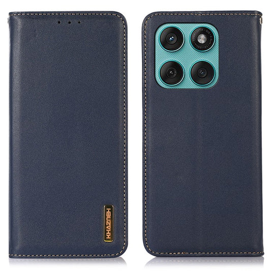 KHAZNEH For Motorola Edge 60 Fusion 5G Case Wallet Genuine Cow Leather Phone Cover Nappa Texture - Blue