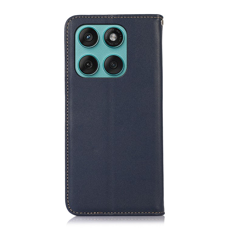 KHAZNEH For Motorola Edge 60 Fusion 5G Case Wallet Genuine Cow Leather Phone Cover Nappa Texture - Blue