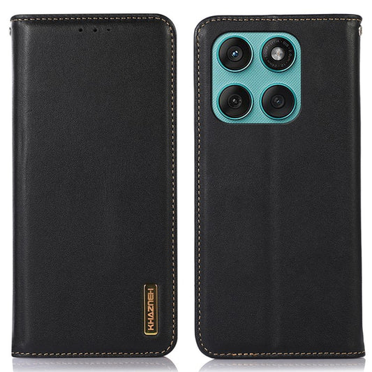 KHAZNEH For Motorola Edge 60 Fusion 5G Case Wallet Genuine Cow Leather Phone Cover Nappa Texture - Black