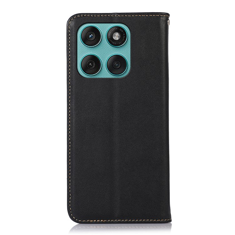 KHAZNEH For Motorola Edge 60 Fusion 5G Case Wallet Genuine Cow Leather Phone Cover Nappa Texture - Black