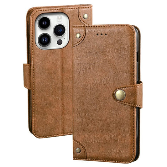 IDEWEI For iPhone 14 Pro Mobile Phone Shell Bag PU Leather Wallet Stand Phone Cover Anti-Scratch Fine Texture Phone Case - Brown
