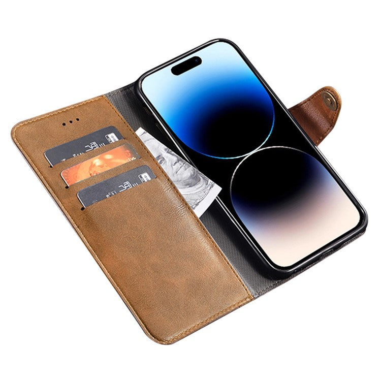 IDEWEI For iPhone 14 Pro Mobile Phone Shell Bag PU Leather Wallet Stand Phone Cover Anti-Scratch Fine Texture Phone Case - Brown