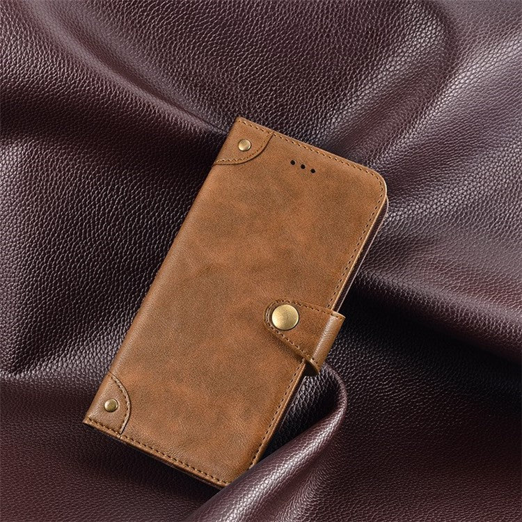 IDEWEI For iPhone 14 Pro Mobile Phone Shell Bag PU Leather Wallet Stand Phone Cover Anti-Scratch Fine Texture Phone Case - Brown