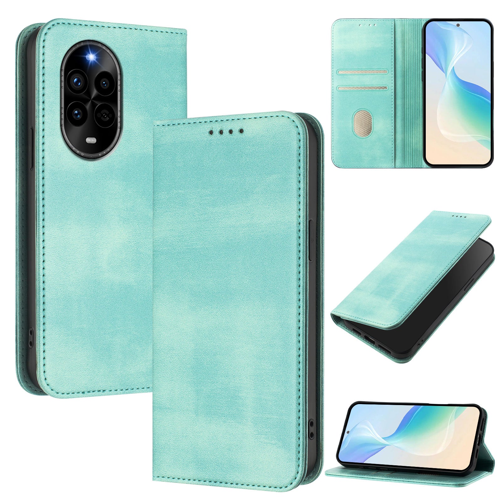 For Huawei nova 13 Pro 5G Wallet Cases Retro Texture RFID Blocking Leather Phone Cover - Mint Green